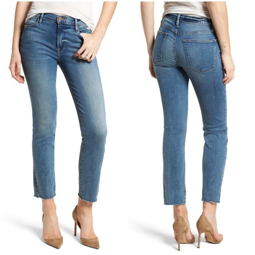 FRAME Le High Raw Hem Straight Jeans sz 24